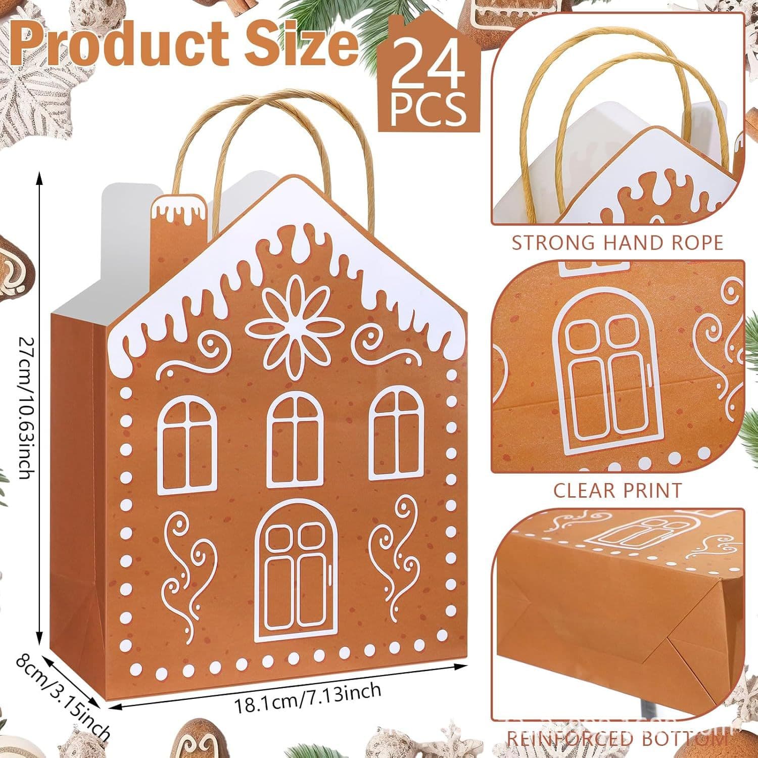 Ready stock Christmas gift bag gingerbread house shape tote bag Christmas holiday party gift bag kraft paper bag