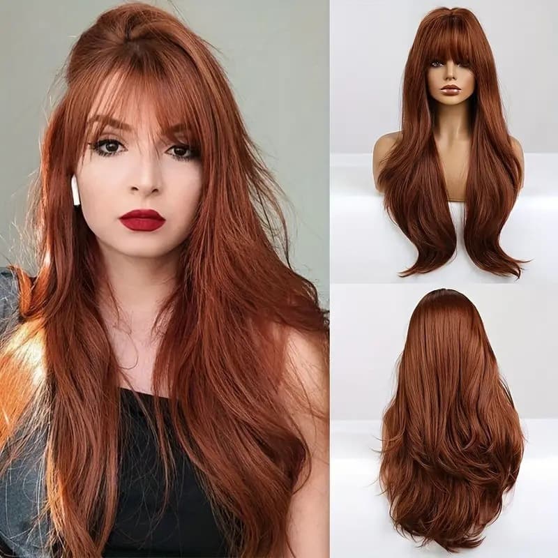 Cross-border Fashion Long Wavy Hair Wig for Women, Red Brown Slightly Curled Face-Framing Style, Amazon Wig