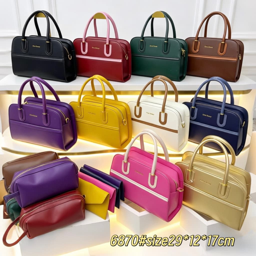 3-Piece Set Bag 3-in-1 Women's Tote Bag Fashion Versatile Multi-Color Trendy Lock Clasp Bowling Handbag