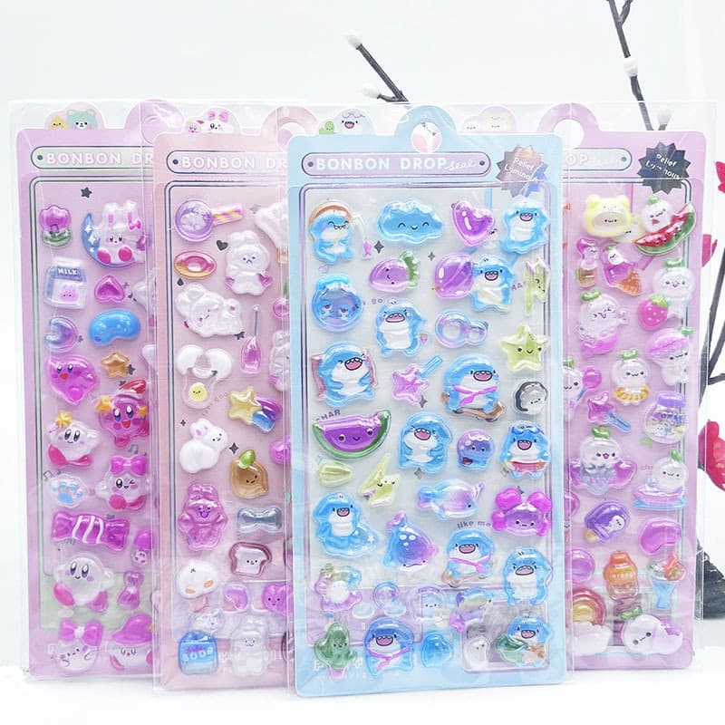 3D embossed acrylic diamond stickers, three-dimensional fun DIY decorative crystal stickers, children's cartoon crystal gem stickers