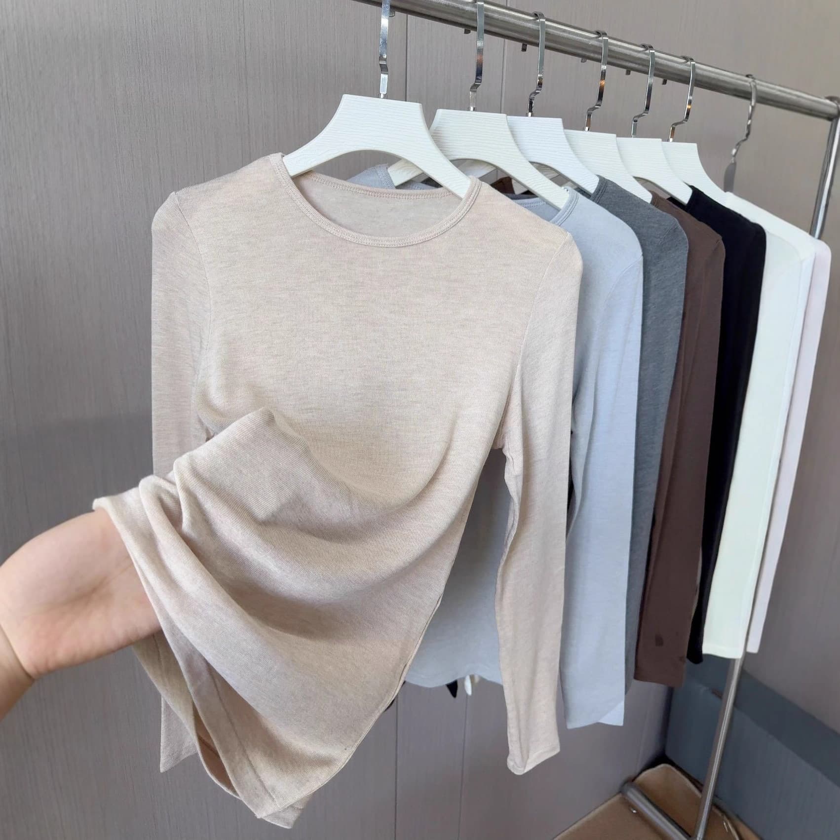 Modal Cashmere Base Layer Women's Autumn/Winter Slim Round Neck Solid Color T-Shirt Skin-Friendly Innerwear Long-Sleeve Knit