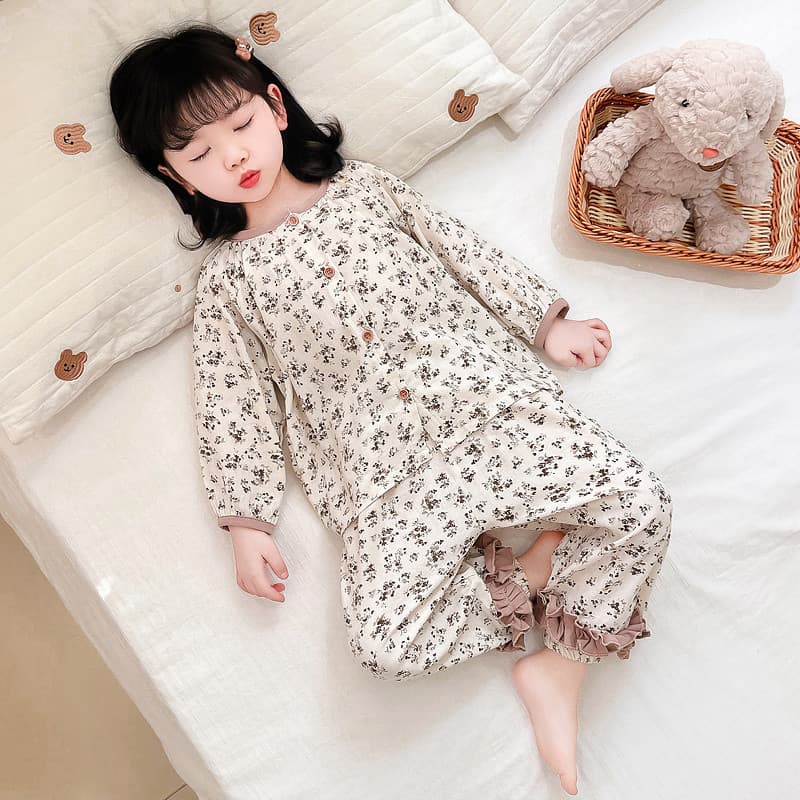 Girls Pajamas Cute Split Princess Long Sleeve Children's Suit Baby Girl Spring and Autumn Pure Thin Cotton Cardigan Home Clothing