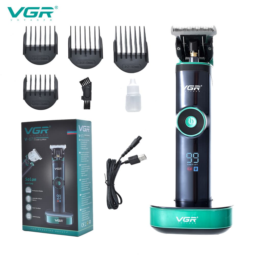 VGR671 Professional Hair Clipper Ultra-Long Battery Life Barber Trimmer LCD Display Base Charging High-Power Hair Cutting Machine