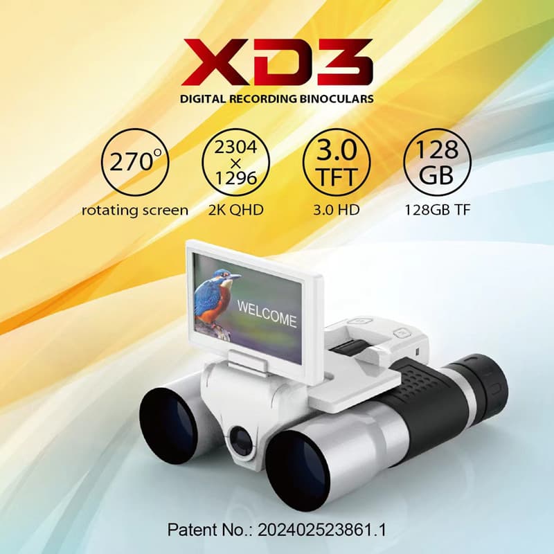 New 2K HD Binocular Telescope Camera with 3.0 TFT, Screen-Off Recording, Photo Capture, 270° Rotatable Viewing