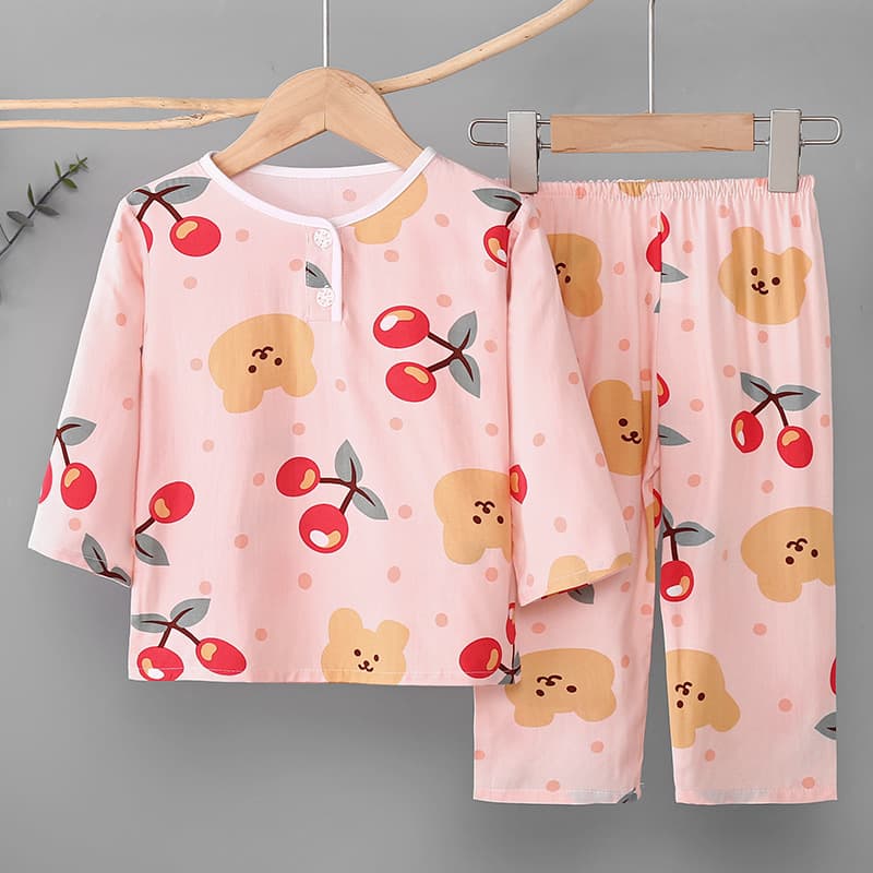 Children's Pajamas Summer Girls Boys Cotton Silk Pajamas Boys Baby Long Sleeve Summer Thin Air-Conditioned Clothing Set Homewear