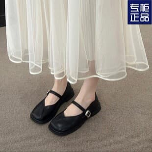 Ballet Style Versatile Vintage Women's Thick Sole Leather Shoes 2026 New Summer French Chunky Heel Slip-On Loafers