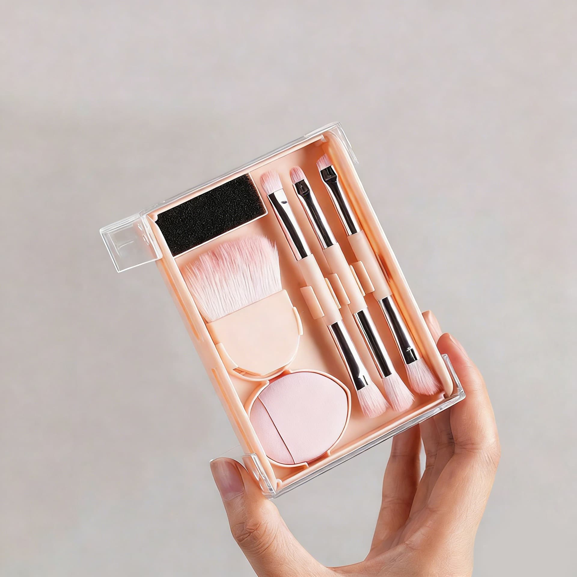 New Makeup Brush Set, Portable 8-in-1 Storage Case, Eye and Eyeshadow Brush, Eyebrow Brush, with Finger Puff, Makeup Tool