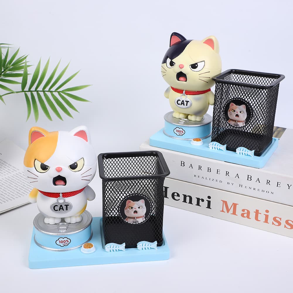 Cute Canned Cat Pen Holder, Girly Desktop Organizer, Creative Office Decoration for Students, Iron Mesh Export Product
