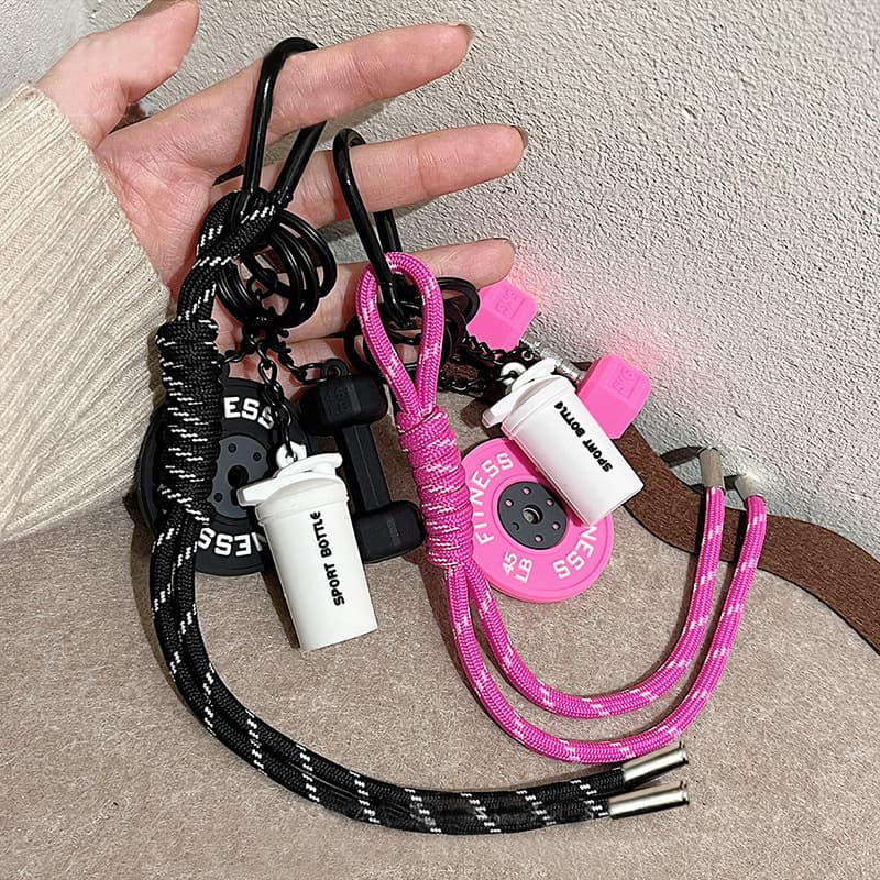 New Sports Combo Bag Pendant Dumbbell Plate Charm Car Keychain Decoration Accessory Fitness Gift