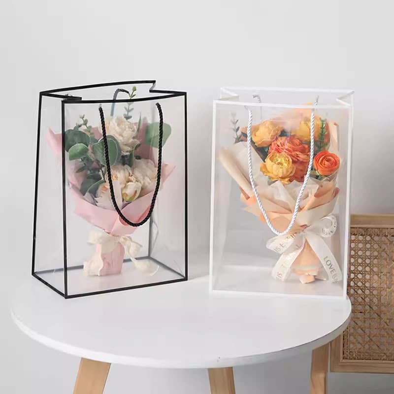 Teacher's Day Fresh Flower Transparent Handbag Window Bouquet Packaging Bag Florist Gift Bag Minimalist Handheld Party Favor Bag