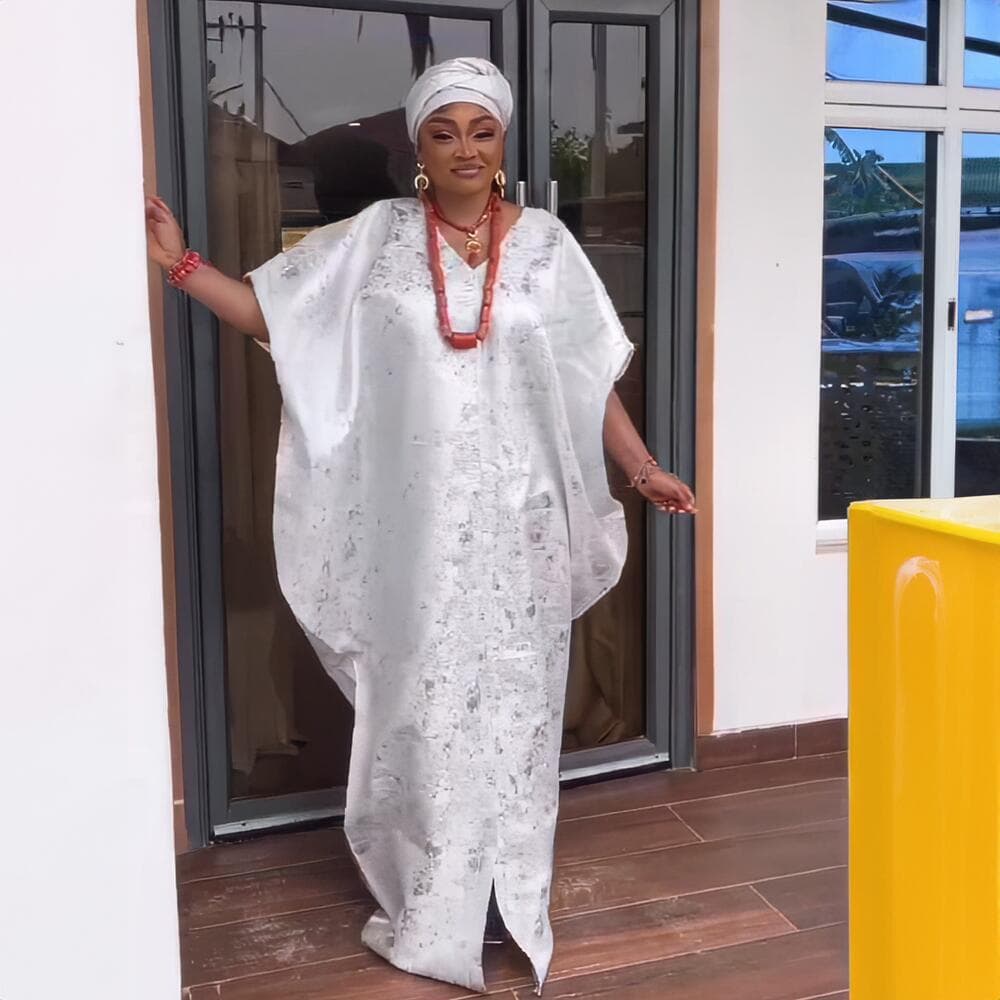 African Ethnic Women's Dress Loose Batwing Sleeve Long Robe with Headscarf