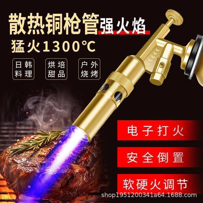 Flame roasting gun with pure copper nozzle, home portable handheld cartridge torch for welding and ignition