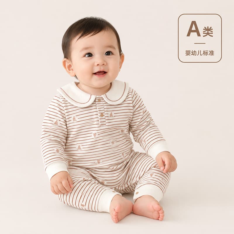 Infant 2026 Autumn New Style Sailor Collar Romper Newborn Trendy Turn-Down Collar Pure Cotton 7A Antibacterial Crawling Suit