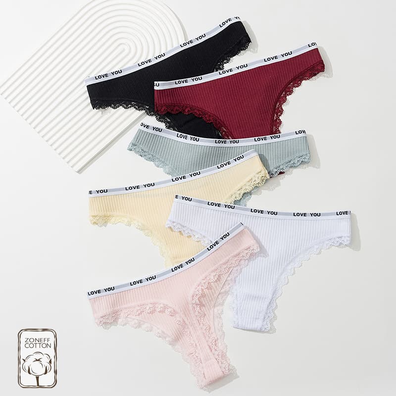 Source Factory Supply Women's Panties, European and American Ribbed Panties, Lace Trim Sporty Hot Letter Low-Waist Thong