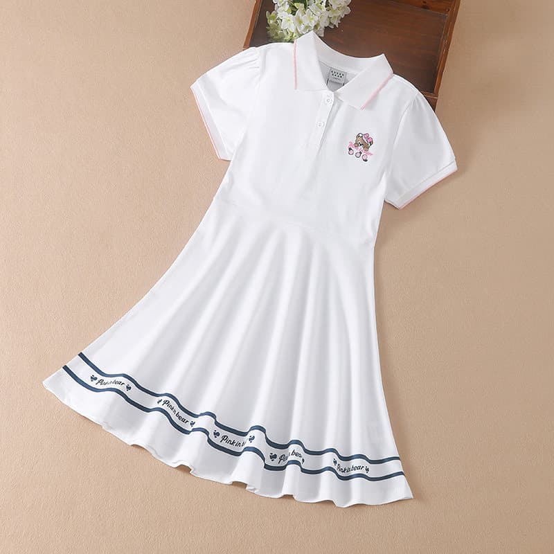 Girls Short-Sleeve Dress Summer 2026 New Style Mid-Large Kids Polo Dress Princess School Uniform Style