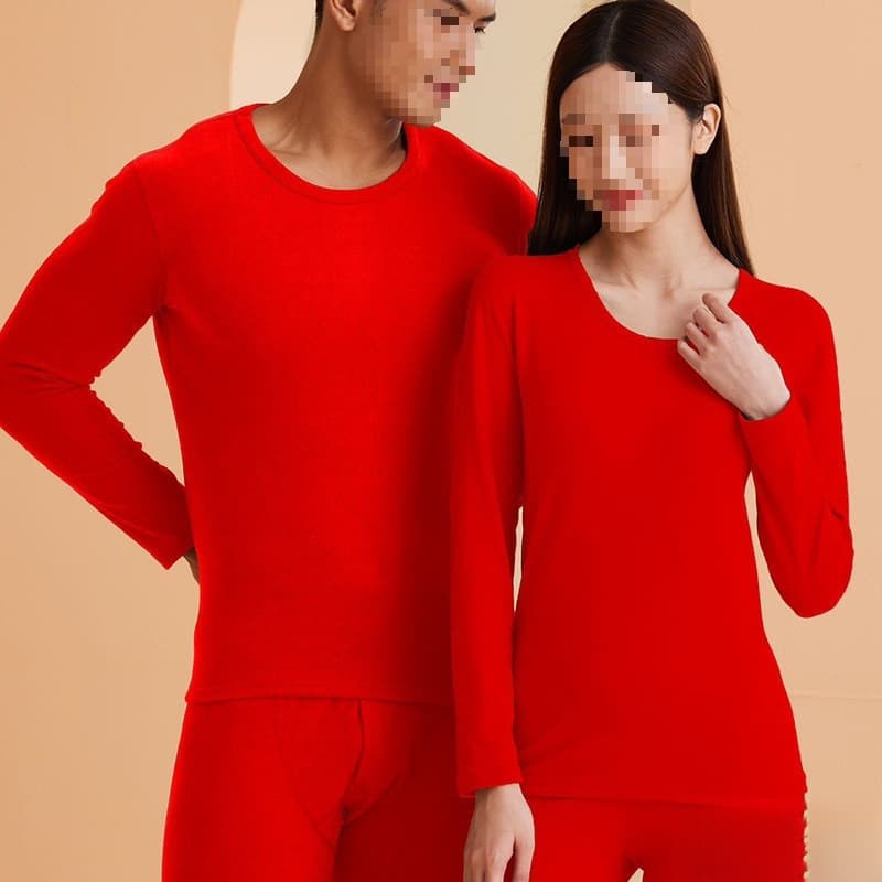 Couple zodiac year bright red thermal set men autumn winter solid color simple innerwear home base layer thermal top and pants women