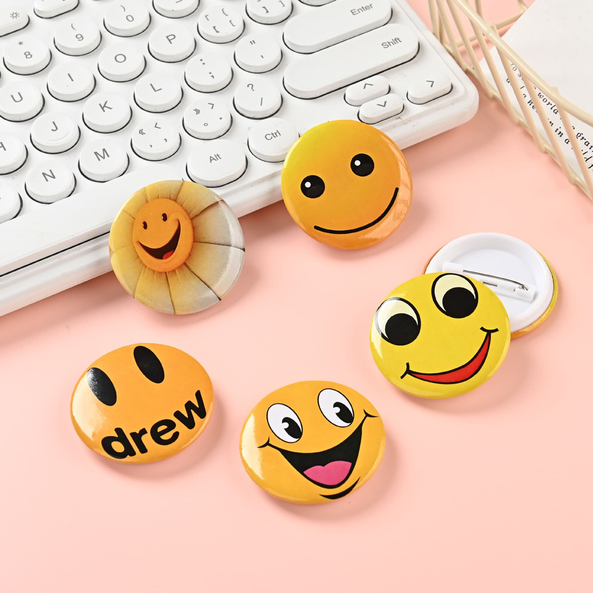 Tinplate Badge Customization Store Employee Smiley Badge Smiley Pin Tag Plate Chest Plate Plastic Brooch