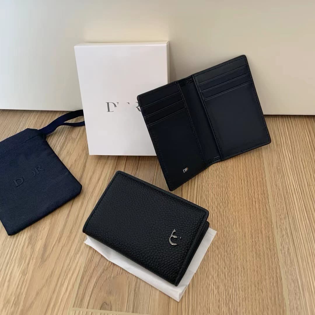 2025 D-brand New Black Card Holder with Dust Bag and Box, Pebble Grain Wallet, Card Case, Passport Holder, Compact Card Sleeve