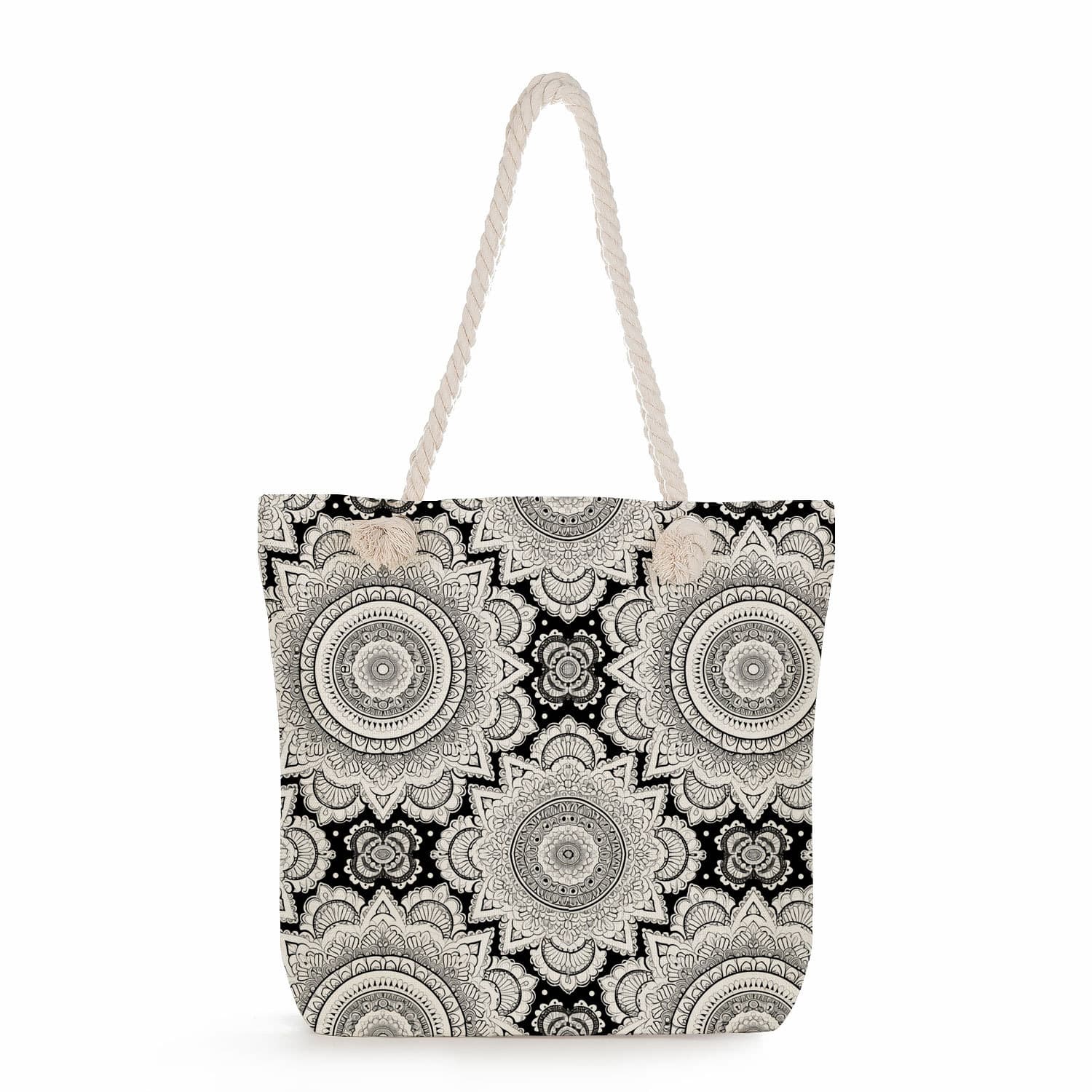 Fashionable items Mandala printed shoulder bag Irregular pattern thick rope beach bag Large capacity linen tote bag