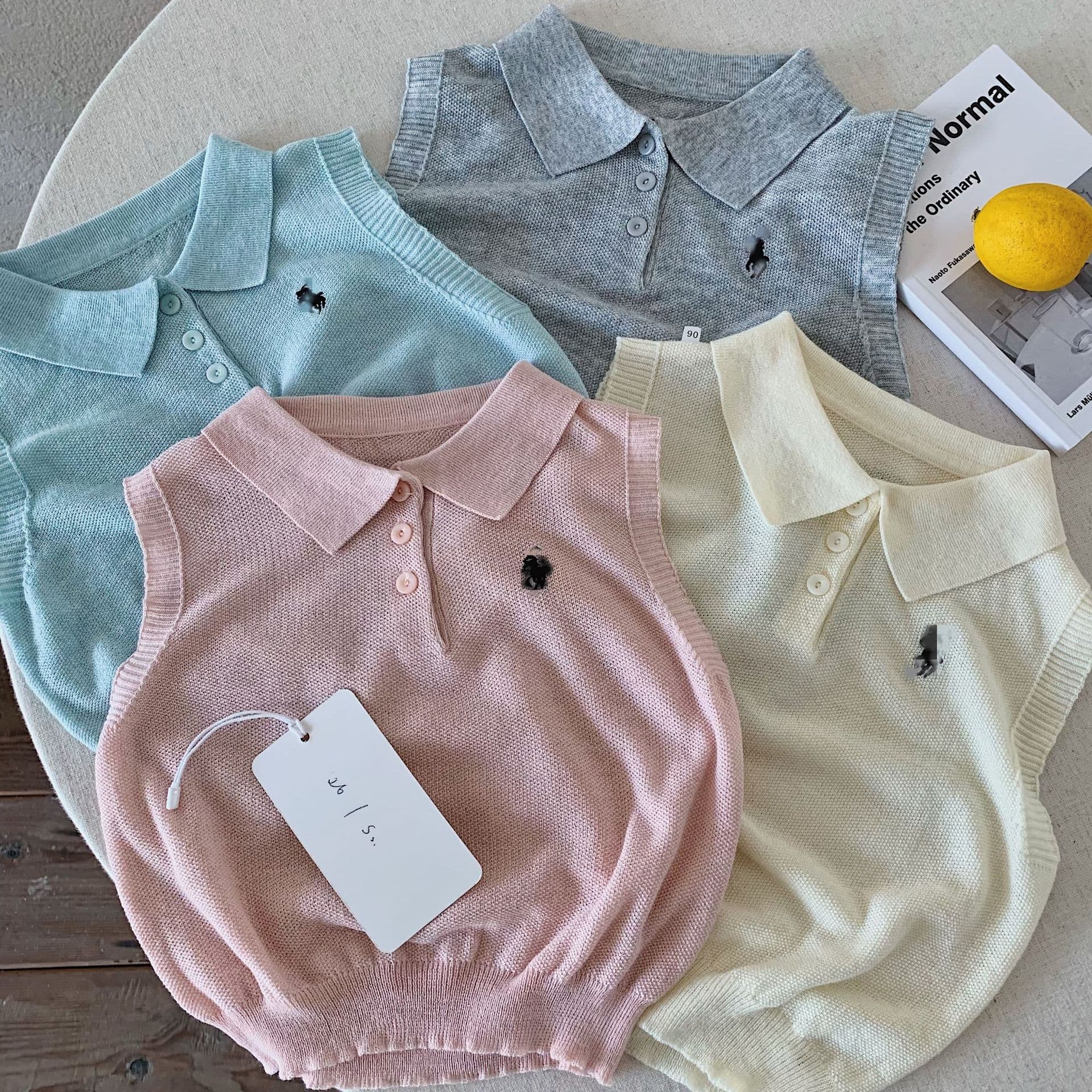 Children's Summer Knitwear, New Arrival, Polo Collar Sweater, Korean Style, Versatile Sleeveless Vest for Girls and Boys