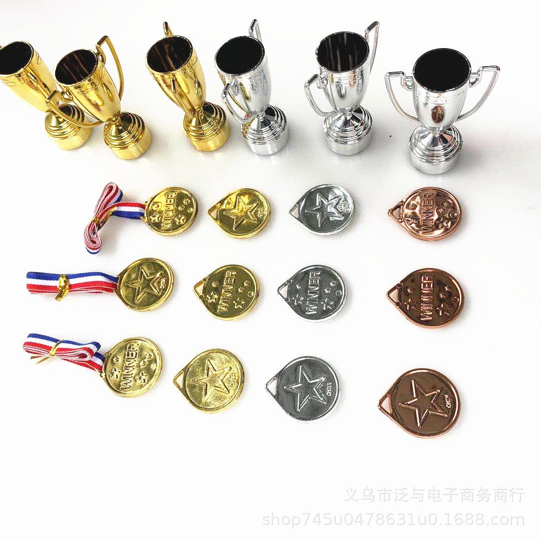 PP material gold, silver, and bronze medals/trophies, gold and silver cups, children's toy medals and trophies for interest cultivation and children's rewards.