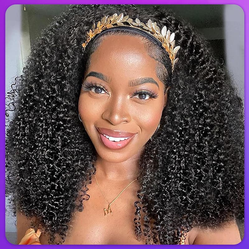 Cross-border Headband Wig Afro Curly Human Hair European and American Wig Real Hair Wig Cap