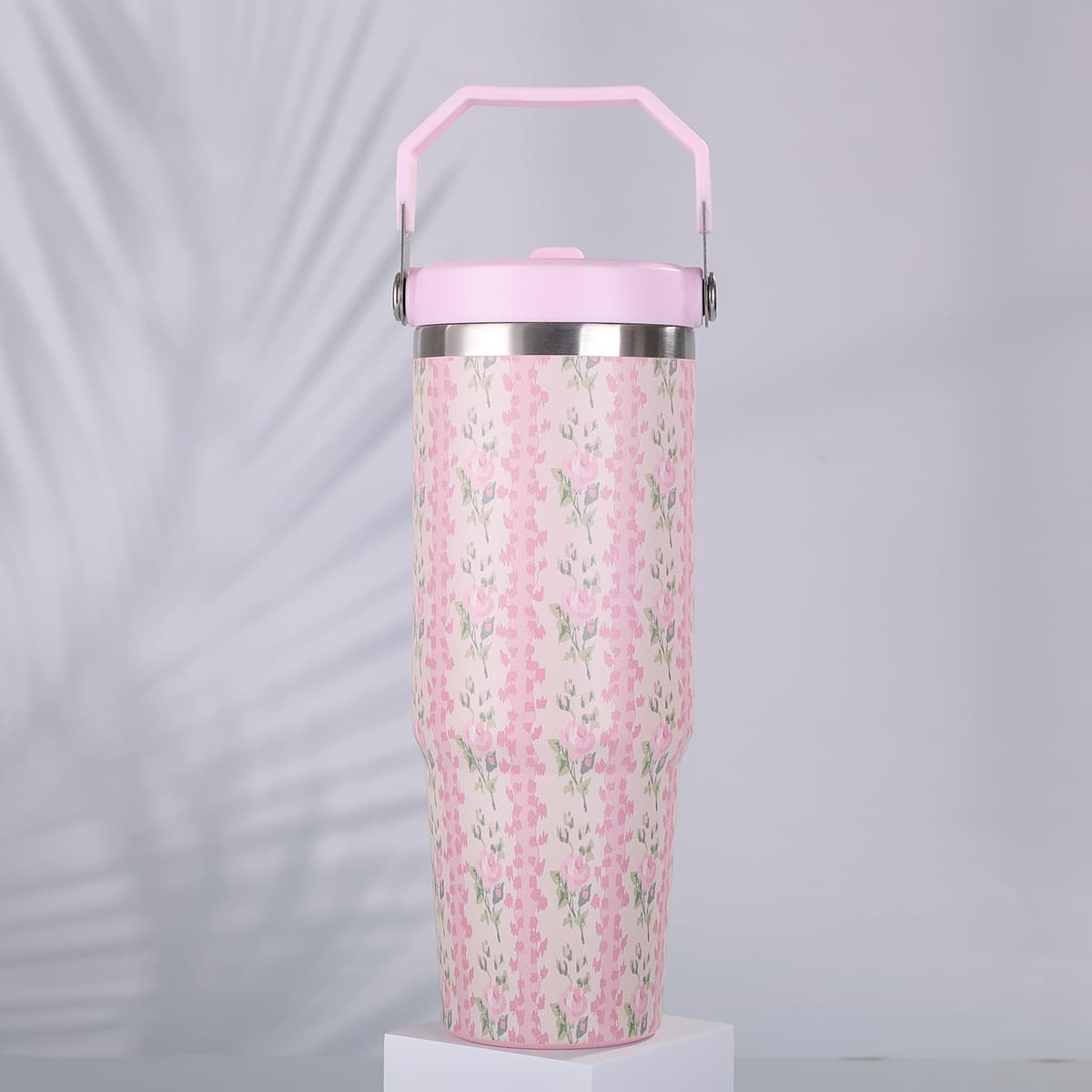 Cross-border 30oz Floral Handle Car Cup Giant 304 Stainless Steel Insulated Tumbler Car Ice Tumbler Wholesale