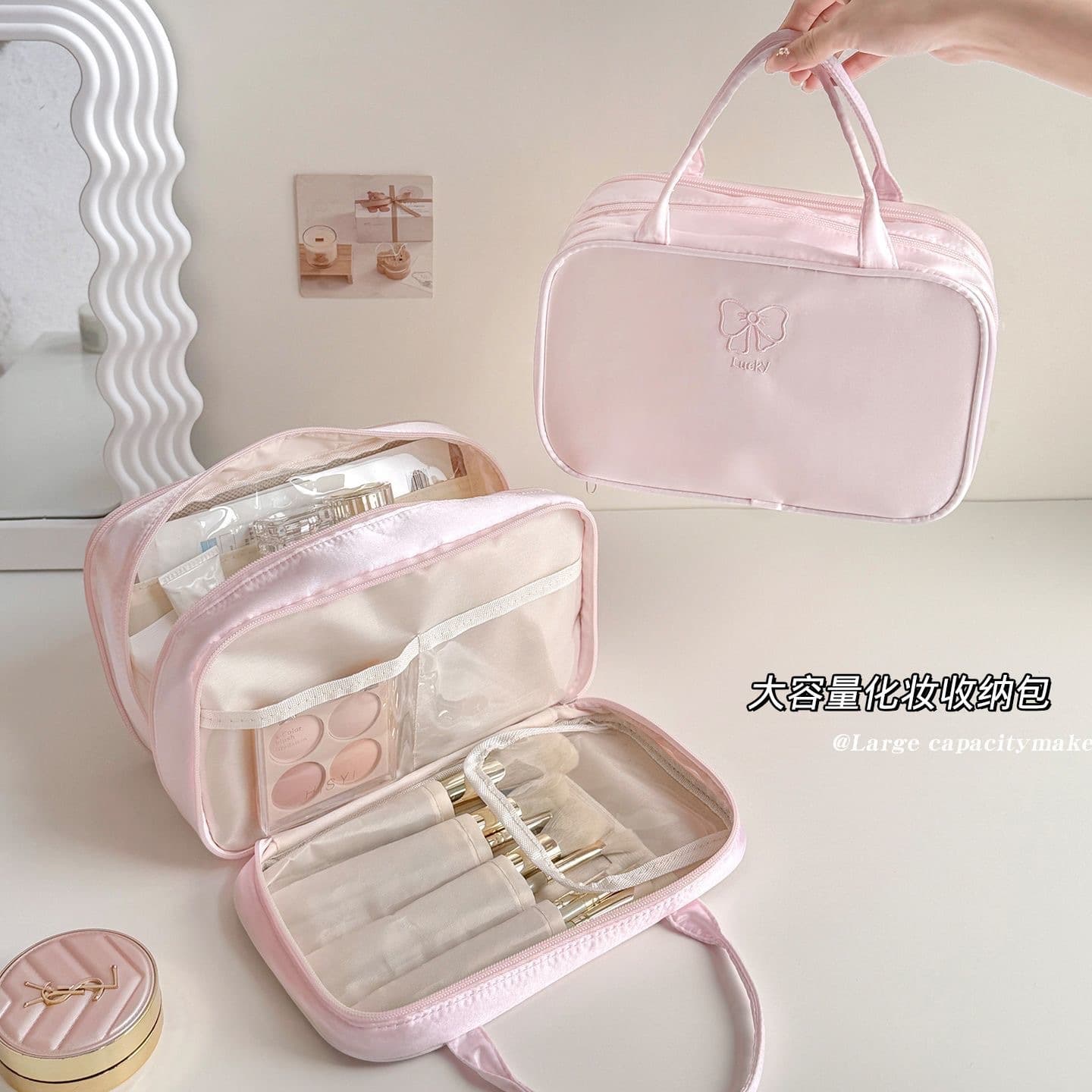 Large Capacity Three-Layer Cosmetic Bag for Women 2025 New Style Portable Handheld Storage Bag Travel Toiletry Organizer