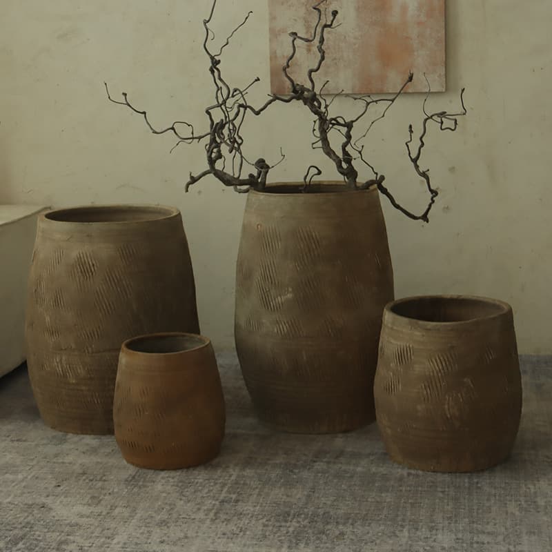 In-stock rustic earthenware decorative large vase vintage coarse pottery ceramic pot for plants antique landscape garden homestay landscaping