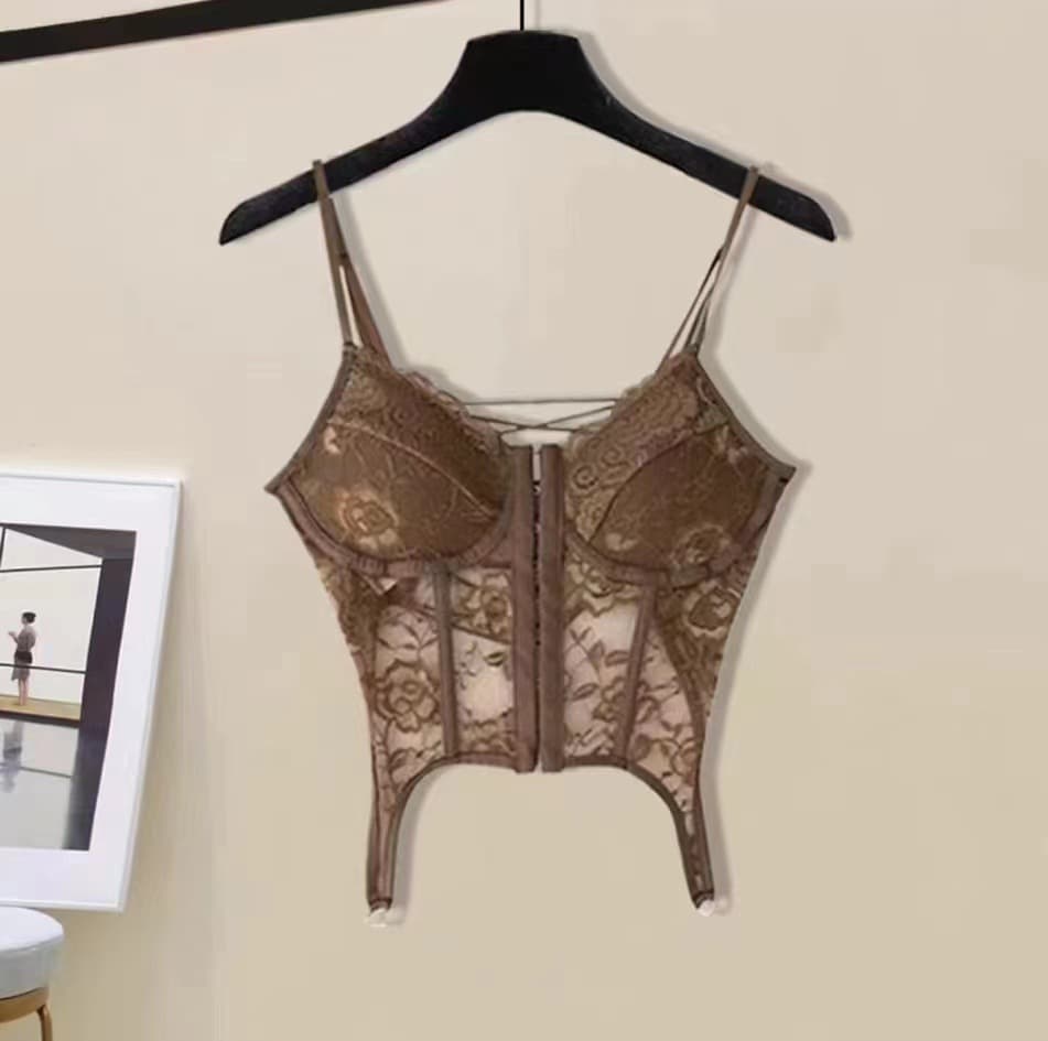 Internet celebrity's same hot girl lace beautiful back suspender back women's design niche with breasts pure lust style sexy inner top
