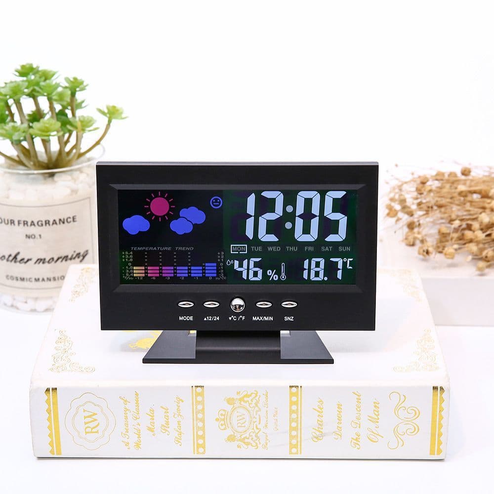Home luminous alarm clock LED color screen weather electronic alarm clock sound control backlight snooze silent thermometer hygrometer desk clock