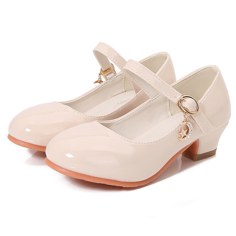 Children's High Heel Princess Leather Shoes Student Black Performance Shoes Girls Silver Catwalk Show Shoes Little Girls Flats