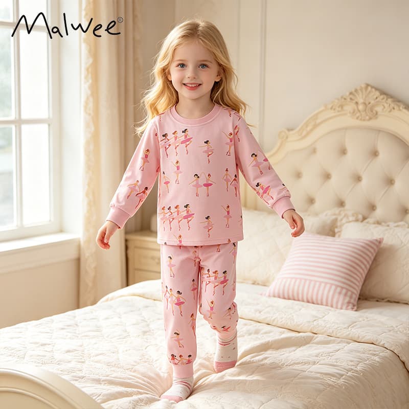 Malwee Casual Printed Pants Set for Girls with Elastic Waist Autumn Wear European And American Style Children's Home Clothes
