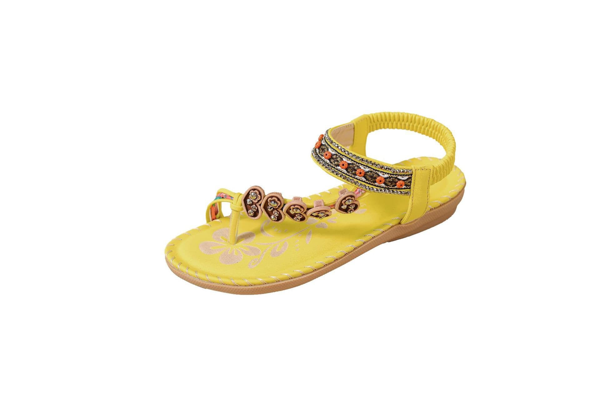 Cross-border Bohemian Ethnic Style Women's Shoes Summer Fashion Beach Flat Sandals Beaded Toe Separator Sandals