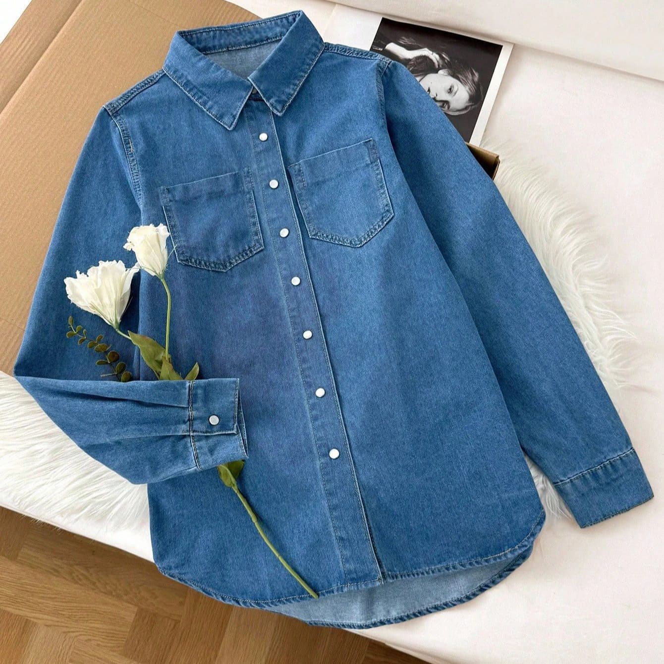 Cross-border European and American Amazon independent station women's denim jacket pocket denim top spring and autumn snap button denim top