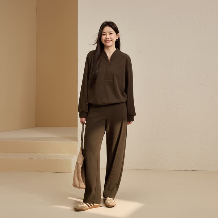 Fanghua Zipper Top and Sticky Rice Pants Comfortable Two-Piece Set Xianlixiu Plus Size Women's Winter New Arrival