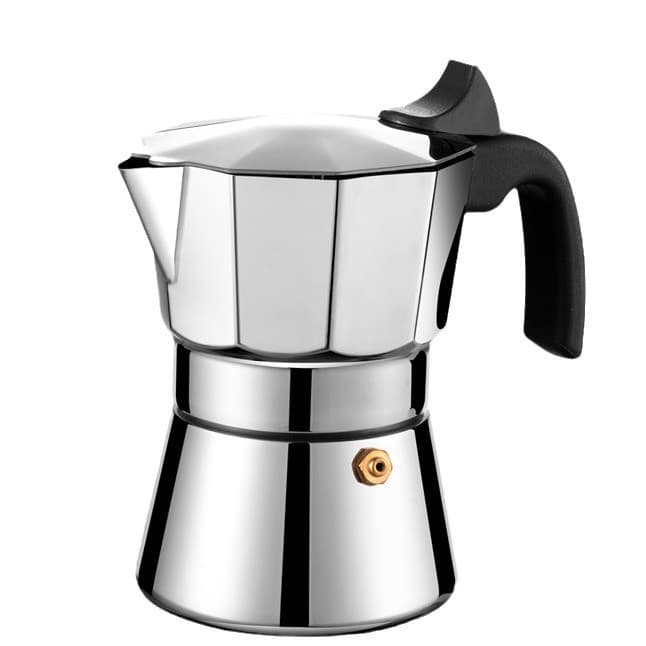 New classic octagonal stainless steel moka pot, Italian espresso brewing equipment for home use, pour-over coffee.