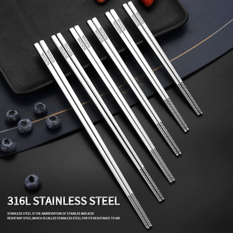 Stainless Steel Chopsticks, Square Non-Slip Design, Food-Grade Metal Bamboo, High-Temperature Resistant Sterilization Hollow Cutlery Cover