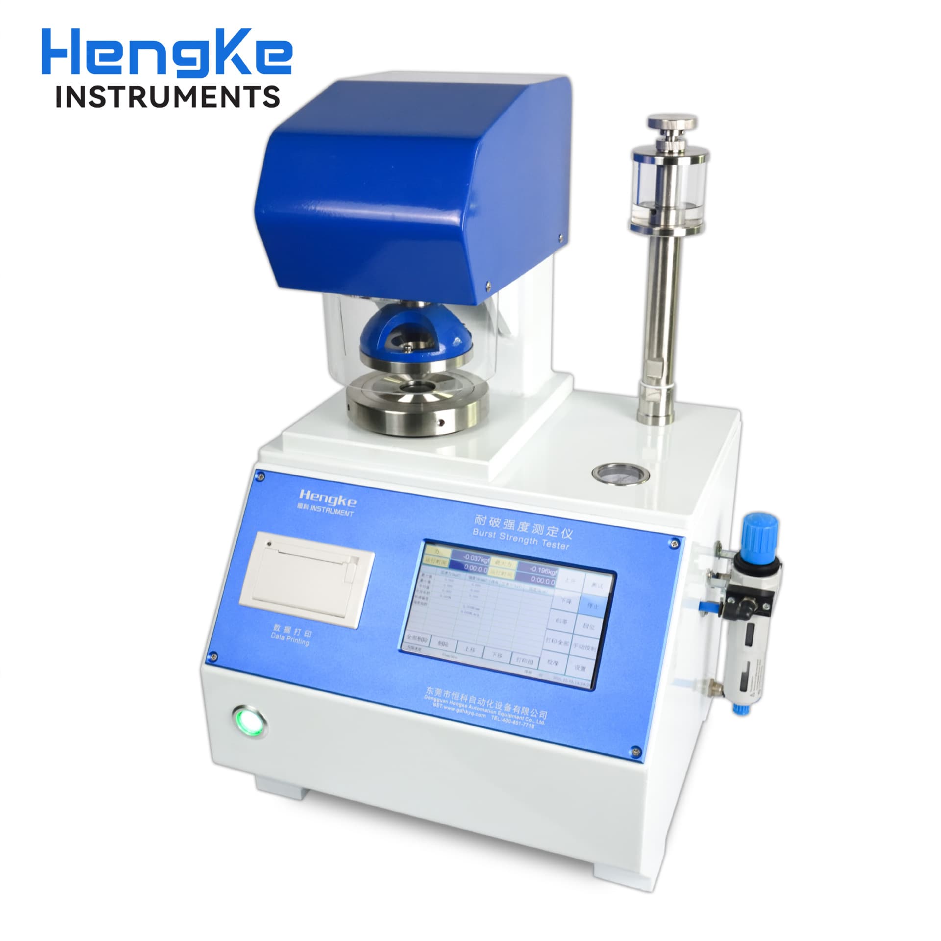 Intelligent electronic burst strength tester for cardboard boxes, cardboard burst tester, rupture tester, and testing equipment.