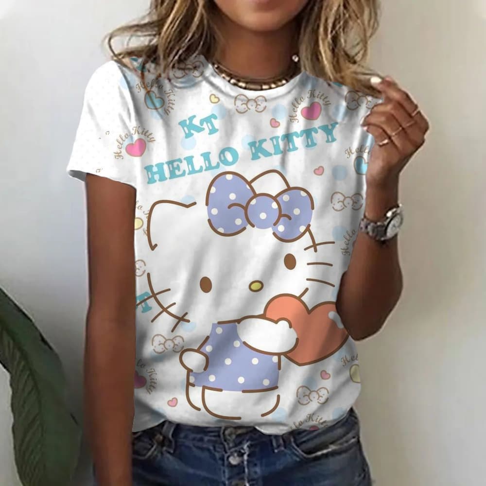 Kitt Top Fashion oT-Shirt Harajuku 3D T-Shirt Women Hello Collar Summer Girl T-Shirt y New Short Sleeve Clothing