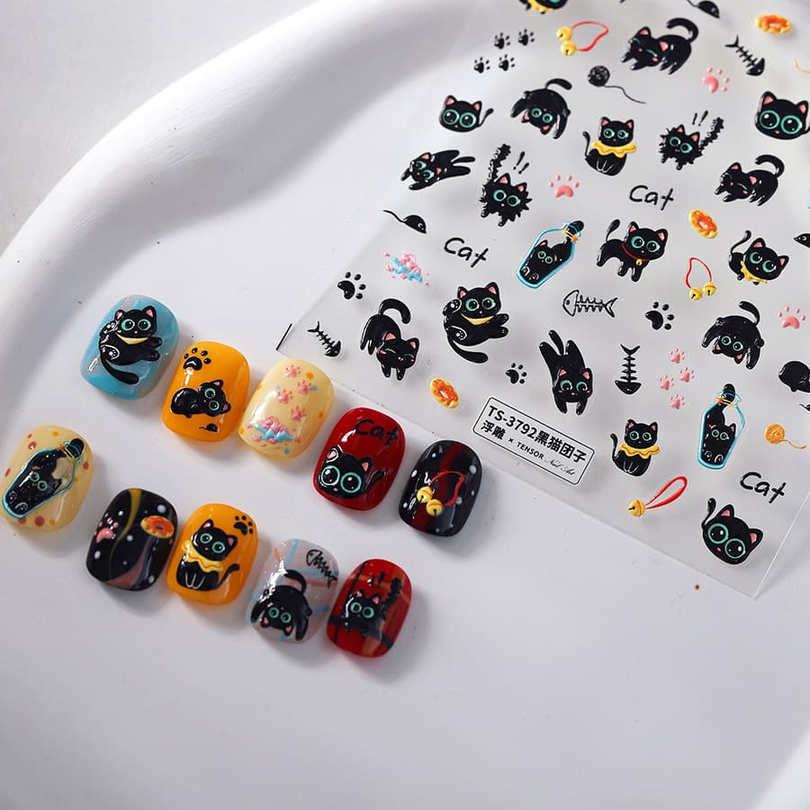 Tie Su Tian Cool Childlike Soft Cute Little Black Cat Nail Art Sticker TS-3792 Dark Sweet and Spicy Black Cat Dumpling