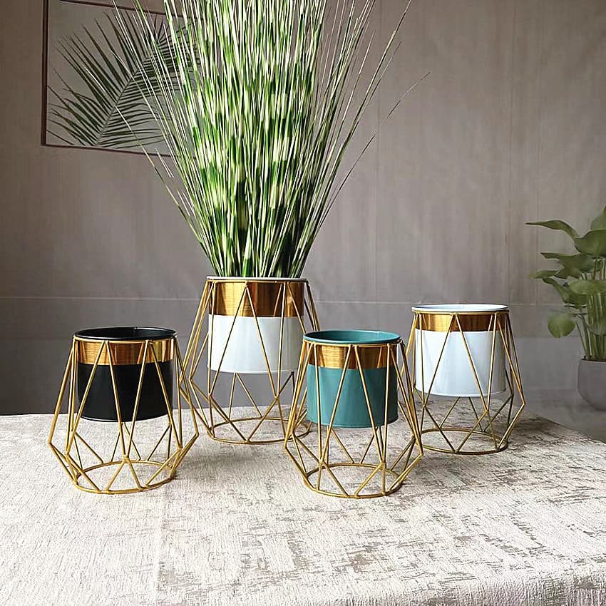 Iron flower stand, gold-edged vase, metal ceramic tin bucket, desktop decoration, flower pot, succulent container, Nordic style