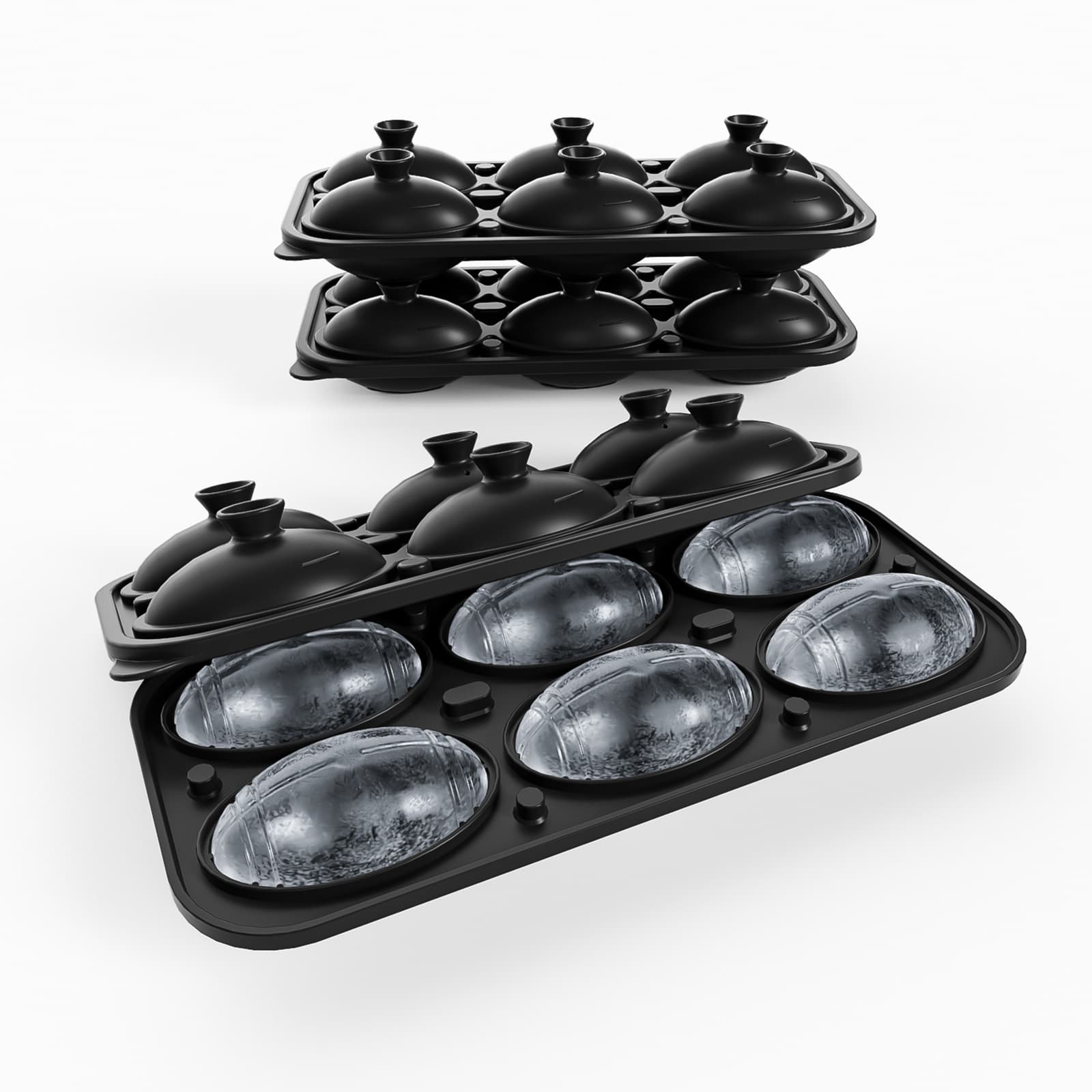 Benhaida 6-hole silicone rugby 6-pack with built-in funnel rugby-shaped ice tray mold ice hockey whiskey mold