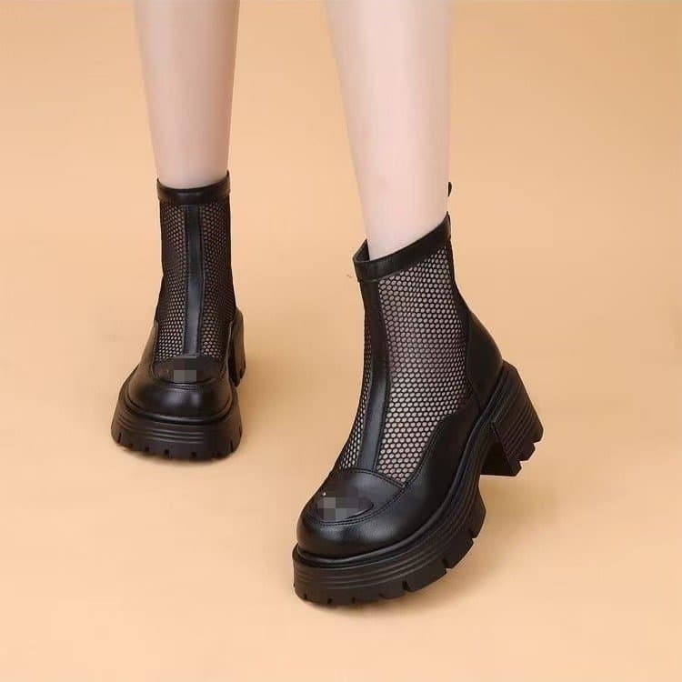 New Elevated Mesh Martin Boots for Women 2026 Spring Summer Hollow Out Preferred Sandals Chunky Heel Thick Sole Mesh Boots for Women