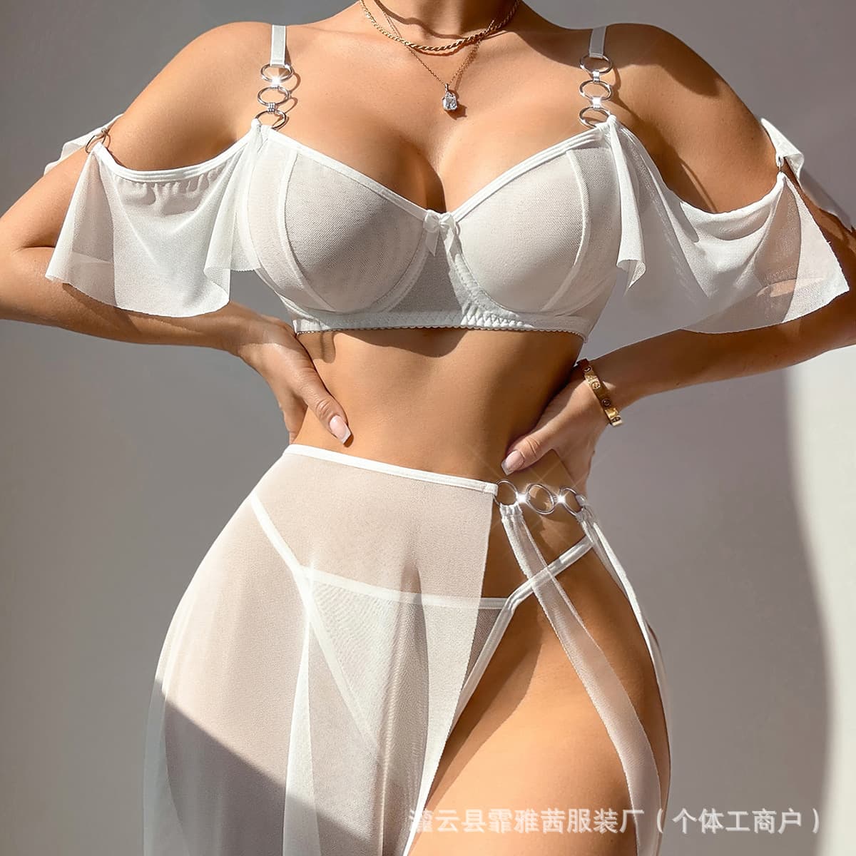 European and American Plus Size Lingerie 2025 New Sexy Mesh See-through Camisole Leopard Print Split Long Dress