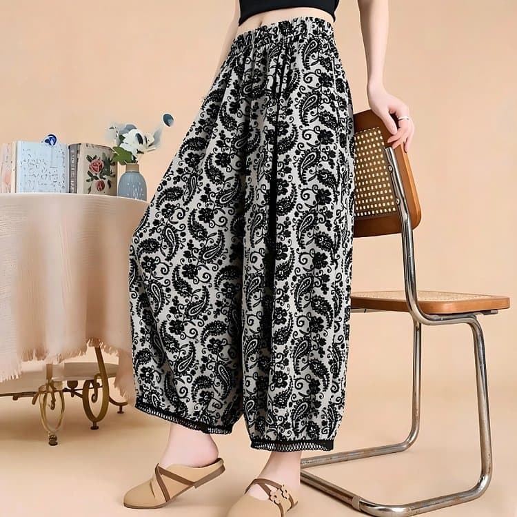 Loose Straight Leg Pants for Middle-aged and Elderly Women, Summer Thin Casual Capri Pants for Petite Moms