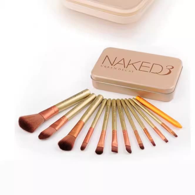 12-Piece Fashion Short Handle Wooden Makeup Brush Set with Portable Tin Box Packaging NAKED3 Makeup Beauty Tools