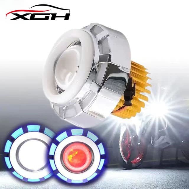 Cross-border Hot Selling Motorcycle Electric Vehicle LED Modified Headlight Bulb Ghost Fire Ultra Bright Flash Dual Ring Angel Eye