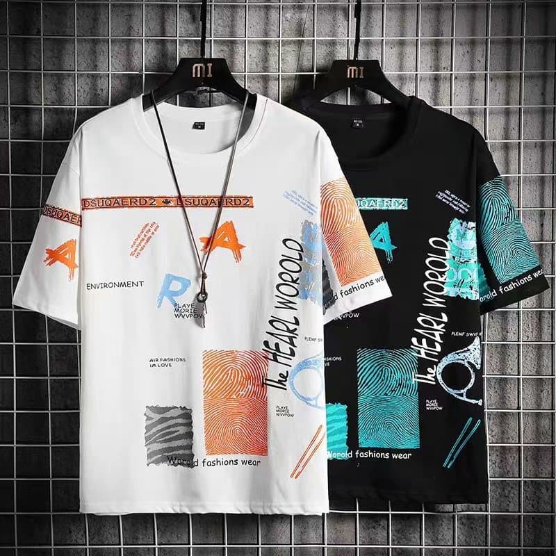 300 pounds plus size men's trendy brand fat man loose short-sleeved T-shirt plus fat enlarged graffiti print fat man half-sleeved T-shirt