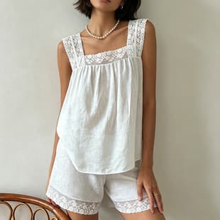 Cross-border Supply White Cotton Lace Trim Sleepwear Camisole Shorts Two-Piece Set Loose Comfortable European American Loungewear